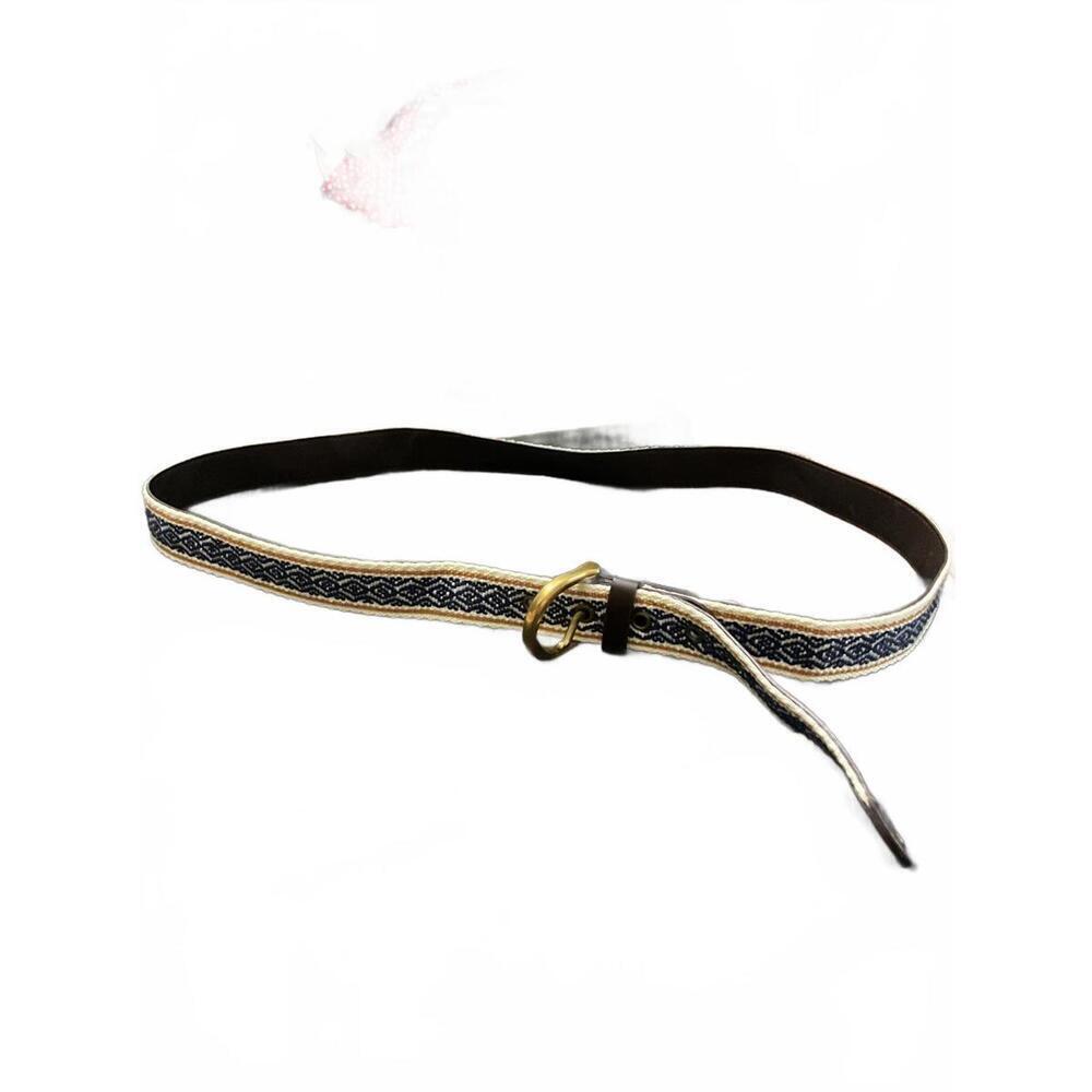Woven Natural Patterned Navy/Tan Belt with Brass Buckle XXL